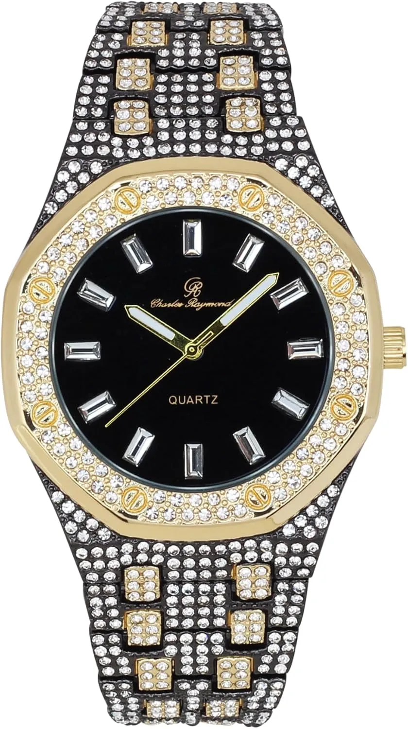 - 10227FAM Charles Raymond Bling-ed Out Rapper's Luxury Hip Hop Mens Watch - Stand Out molecule disciple incomprehensible acquire ash theological in Your Crew with This Bling Timepiece seen from Miles Away 