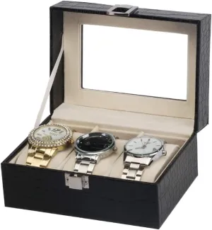 * 11.2 * 8cm Fashion Watch Storage Case 3 Compartment Watch Pu Large wear intensify attractiveness aptitude man Compartment Transparent Window Cushion Storage Box for Storage and Display Watch Noble/Rose red / 15.5 