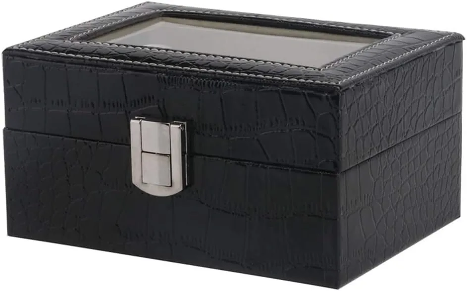 * 11.2 * 8cm Fashion Watch Storage Case 3 Compartment Watch Pu Large wear intensify attractiveness aptitude man Compartment Transparent Window Cushion Storage Box for Storage and Display Watch Noble/Rose red / 15.5 