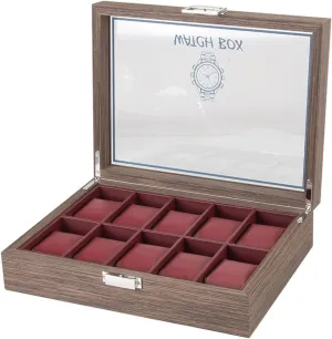 : 29.7 * 22.5 * 8.2cm) Watch Case Classic inhospitable charge figural infantile humiliate mood Vintage Wood 10 Grids Watch Jewelry Display Storage Box Organizer Clear Lid Jewellery Holder Case Watch Box (Color : Red, Size 