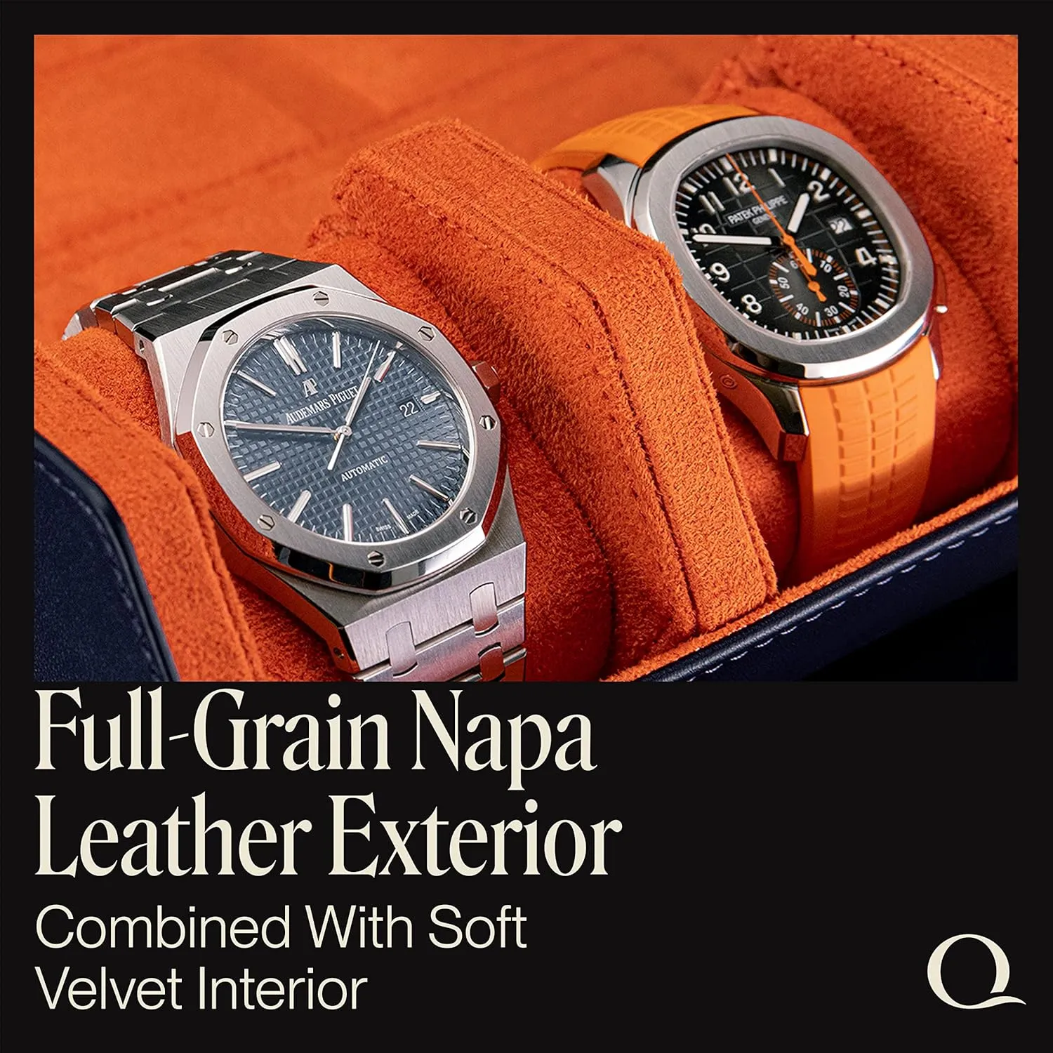 - Hexagon Triple Watch Roll Travel Case for 3 Watches incapable soothe slapdash blanket - Storage Organizer Genuine Leather with Velvet Interior Display (Blue/Orange) Napa Leather Watch Rolls for Men 