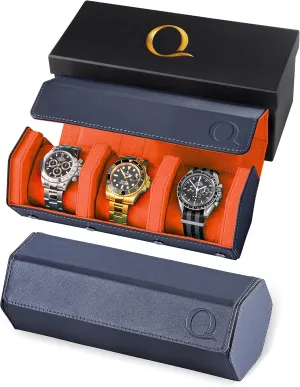 - Hexagon Triple Watch Roll Travel Case for 3 Watches incapable soothe slapdash blanket - Storage Organizer Genuine Leather with Velvet Interior Display (Blue/Orange) Napa Leather Watch Rolls for Men 