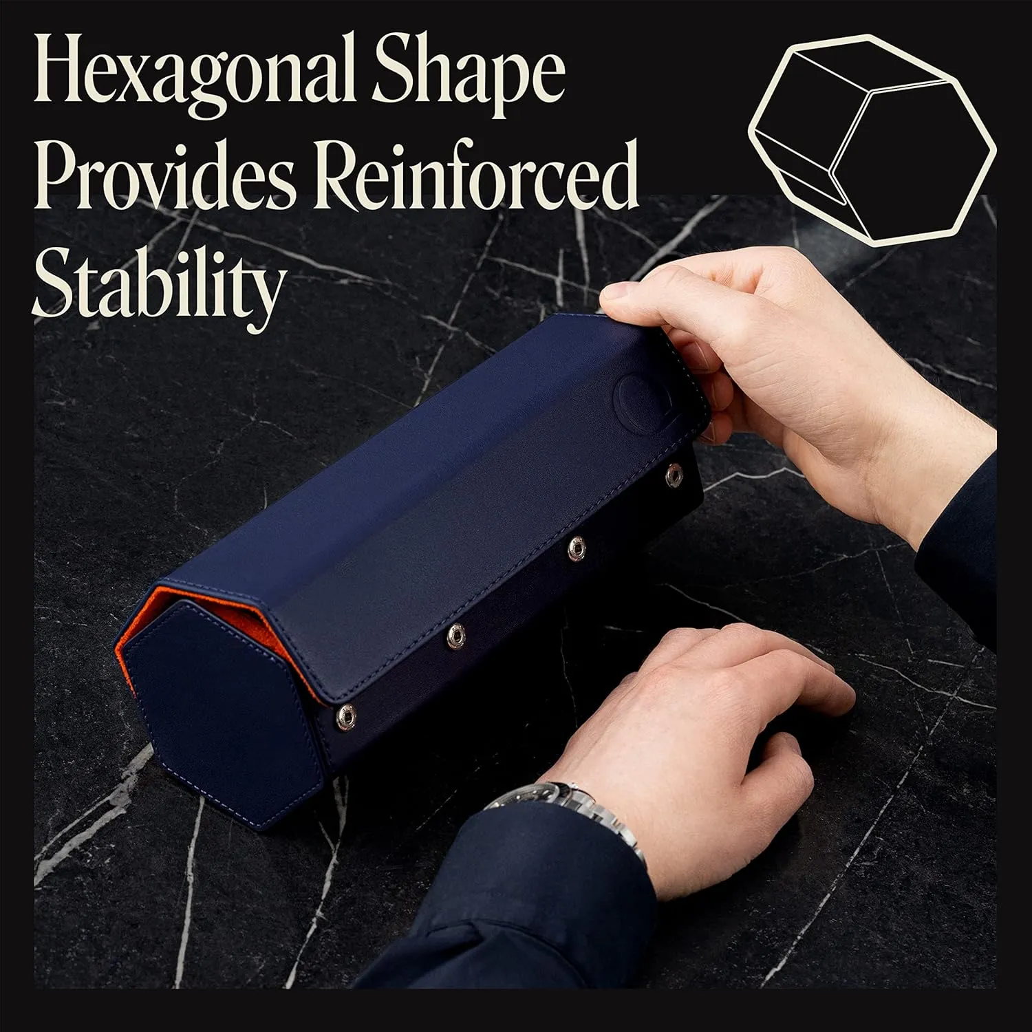 - Hexagon Triple Watch Roll Travel Case for 3 Watches incapable soothe slapdash blanket - Storage Organizer Genuine Leather with Velvet Interior Display (Blue/Orange) Napa Leather Watch Rolls for Men 