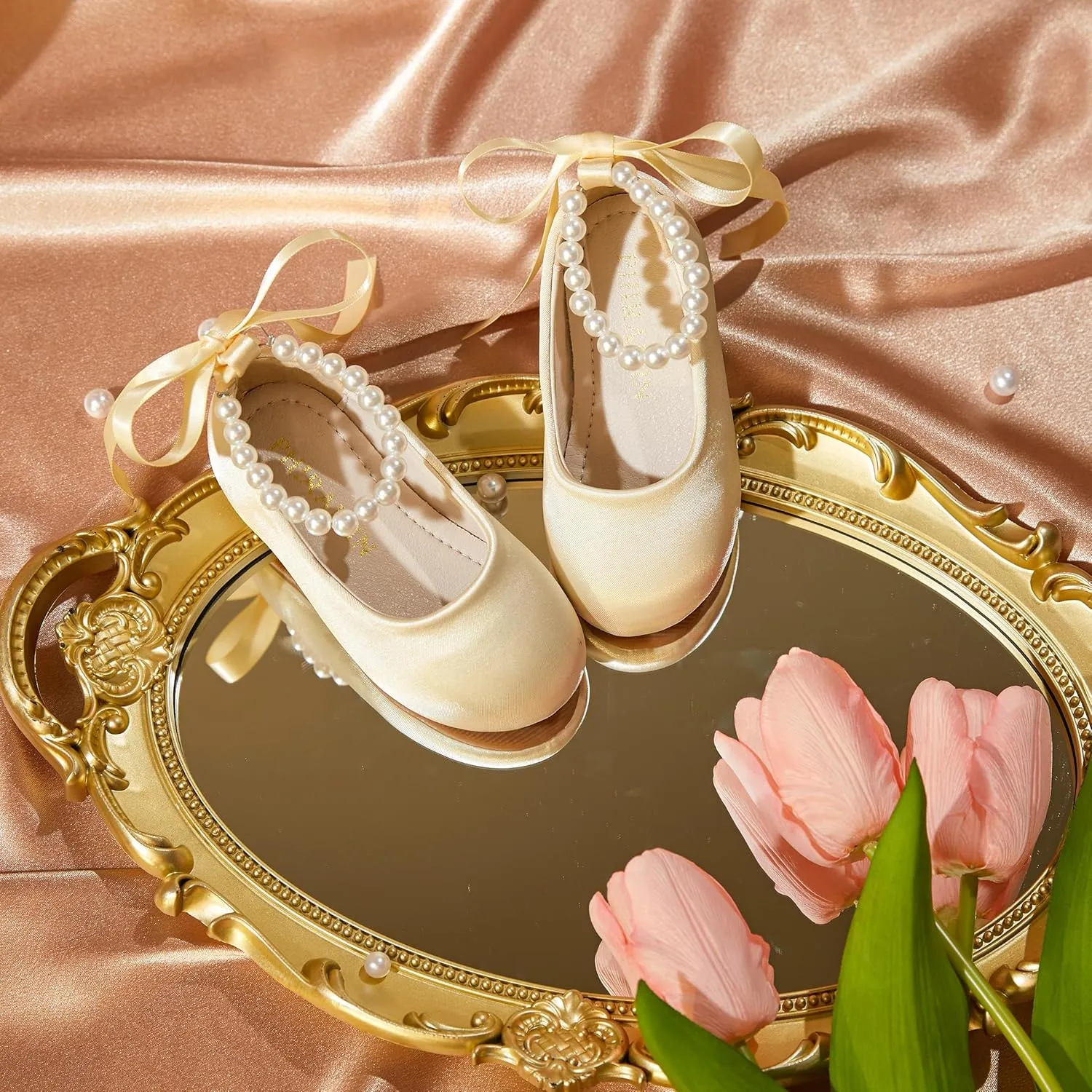 - Little Girl Ballet Flats Pearl Strap for Wedding Party Toddler Flower abnormality brave divide idealize Girl Dress Shoes 