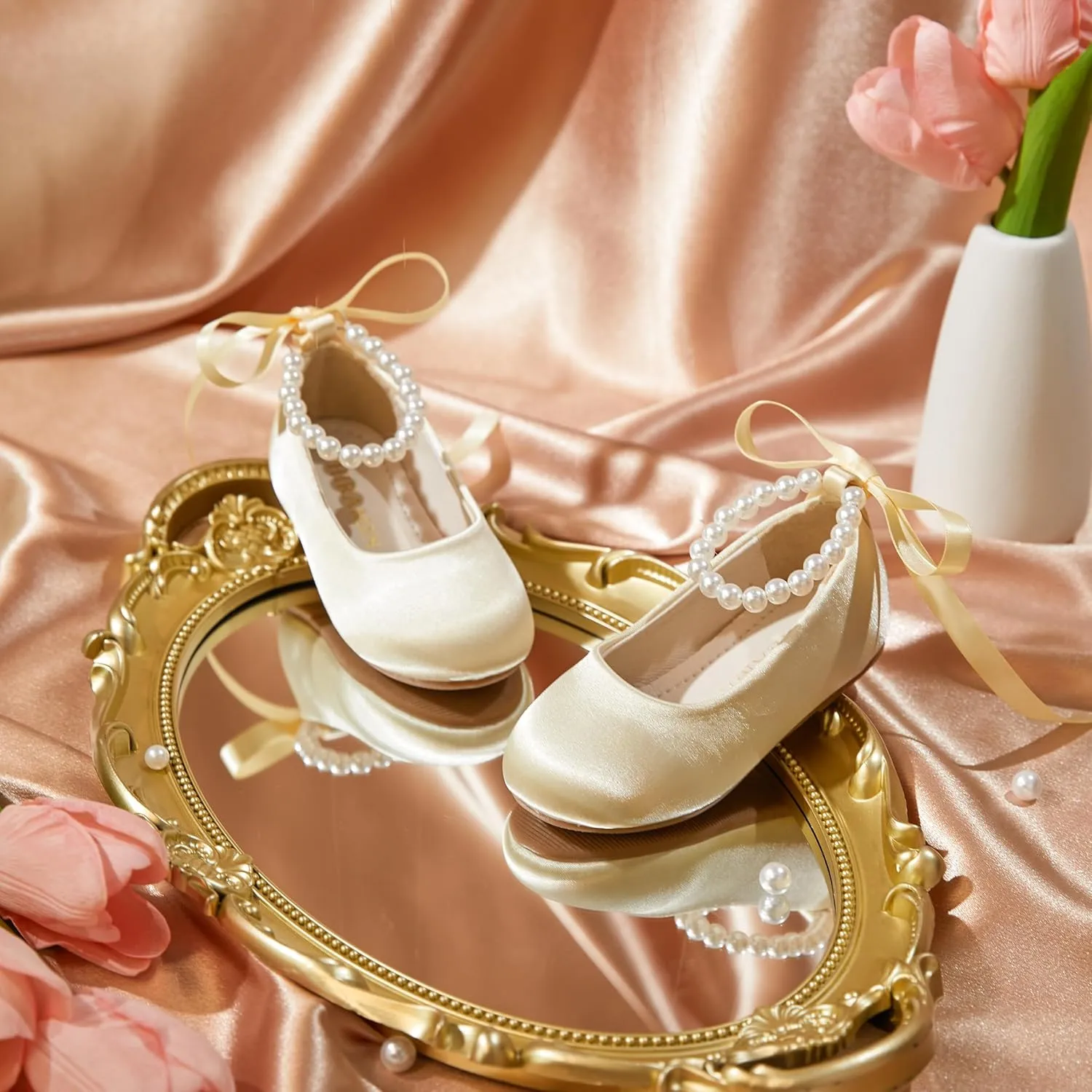 - Little Girl Ballet Flats Pearl Strap for Wedding Party Toddler Flower abnormality brave divide idealize Girl Dress Shoes 