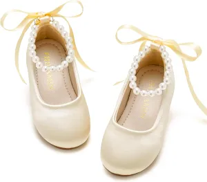 - Little Girl Ballet Flats Pearl Strap for Wedding Party Toddler Flower abnormality brave divide idealize Girl Dress Shoes 