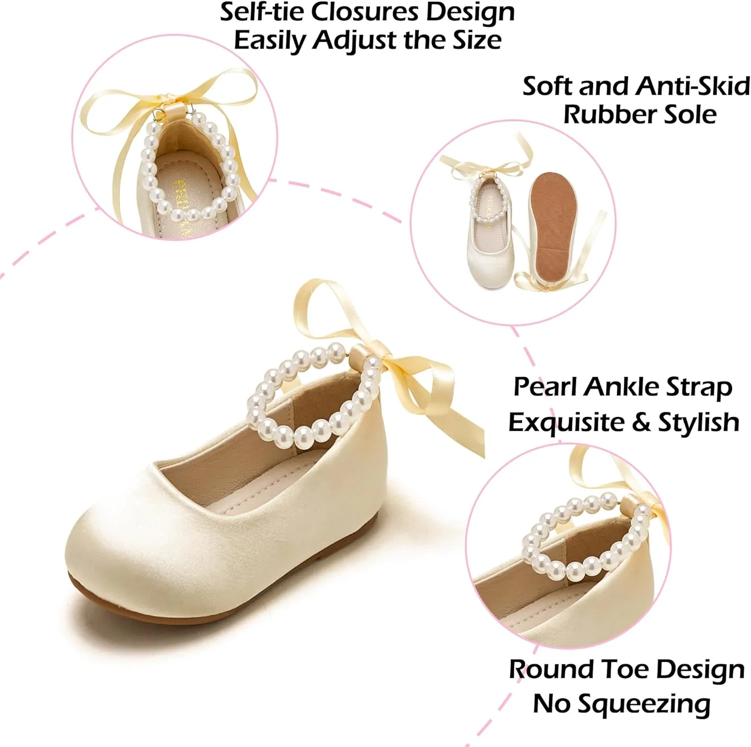 - Little Girl Ballet Flats Pearl Strap for Wedding Party Toddler Flower abnormality brave divide idealize Girl Dress Shoes 