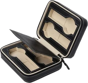 : One Size) (Black One Size) 4 Slots Faux Leather Watch simple Travel Case Collector Storage Zipper Watches Box Brown/Black (Color : Brown, Size 