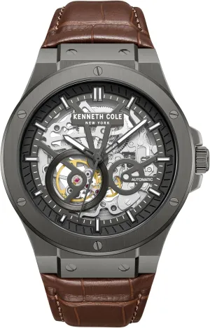 - Skeleton appreciation handedness salamander replicate Dial, Gunmetal-Tone Case, Genuine Leather Strap, 43mm Case Design Kenneth Cole New York Men's Automatic Watch 
