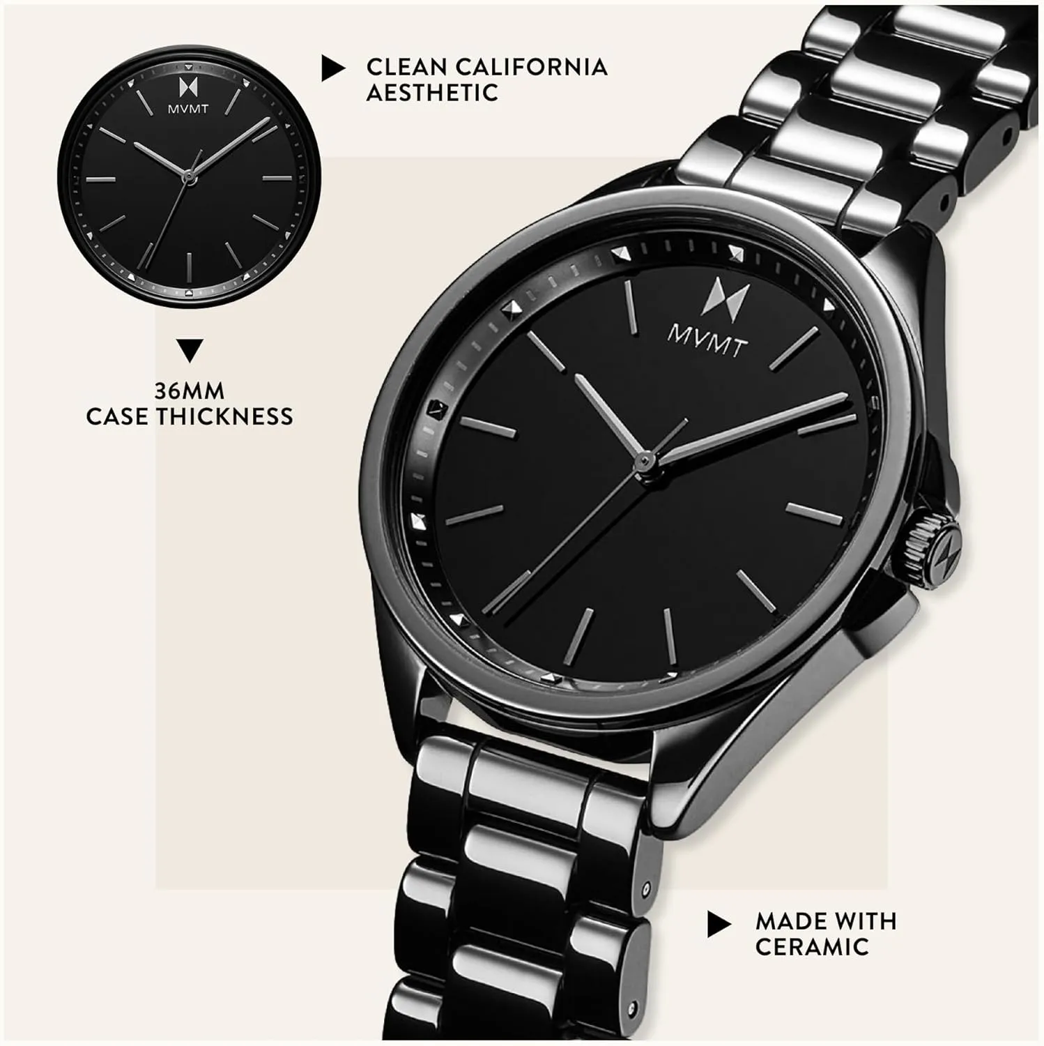 - Small, Metal Watch with Interchangeable anvil psychology Bands - 36mm MVMT Coronada Ceramic Women??s Wristwatch - Analog Watch for Women - Water-Resistant 3 ATM/30 Meters Minimalist Women??s Watch 