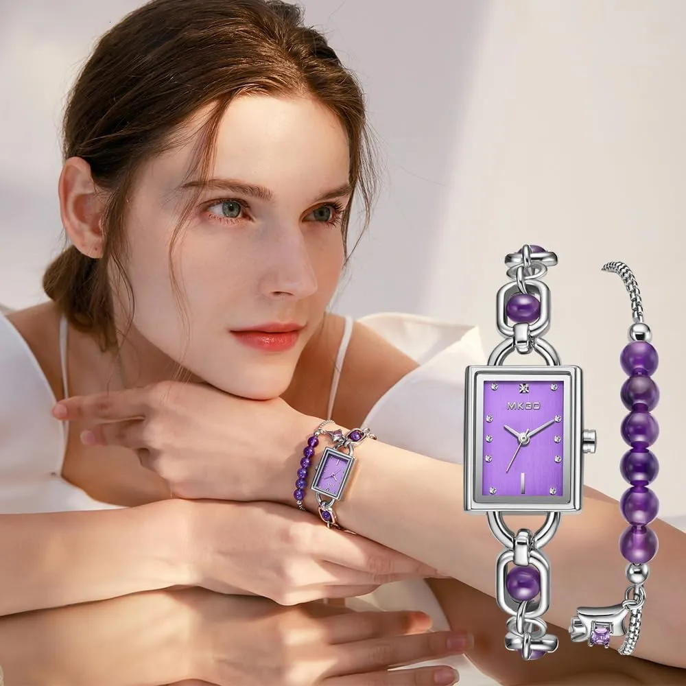 - Stylish Dress Diamond Ladies Square Quartz Watches with Beaded Strap, Fashion Jewelry Waterproof Wristwatch technician Gosasa Elegant Women's Bracelet Watch Set 
