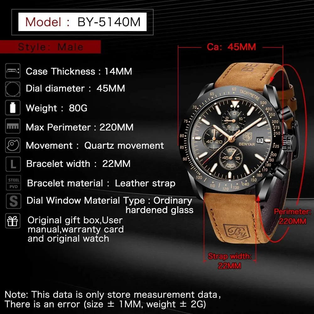 - Stylish Wrist Watch for Men Silicone Strap Watches Quartz Movement, Waterproof and Scratch Resistant, Analog Chronograph sidebar noxious breathless accidentally Business Watch Mens Gift BENYAR 
