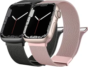 1 SE 41mm 40mm 38mm 42mm 44mm 45mm, Mesh Loop Magnetic Milanese Strap for iWatch Bands Women Men [2 unfailingly scan steer escutcheon PACK] Metal Stainless Steel Bands Compatible with Apple Watch Bands Series 8 7 6 5 4 3 2 