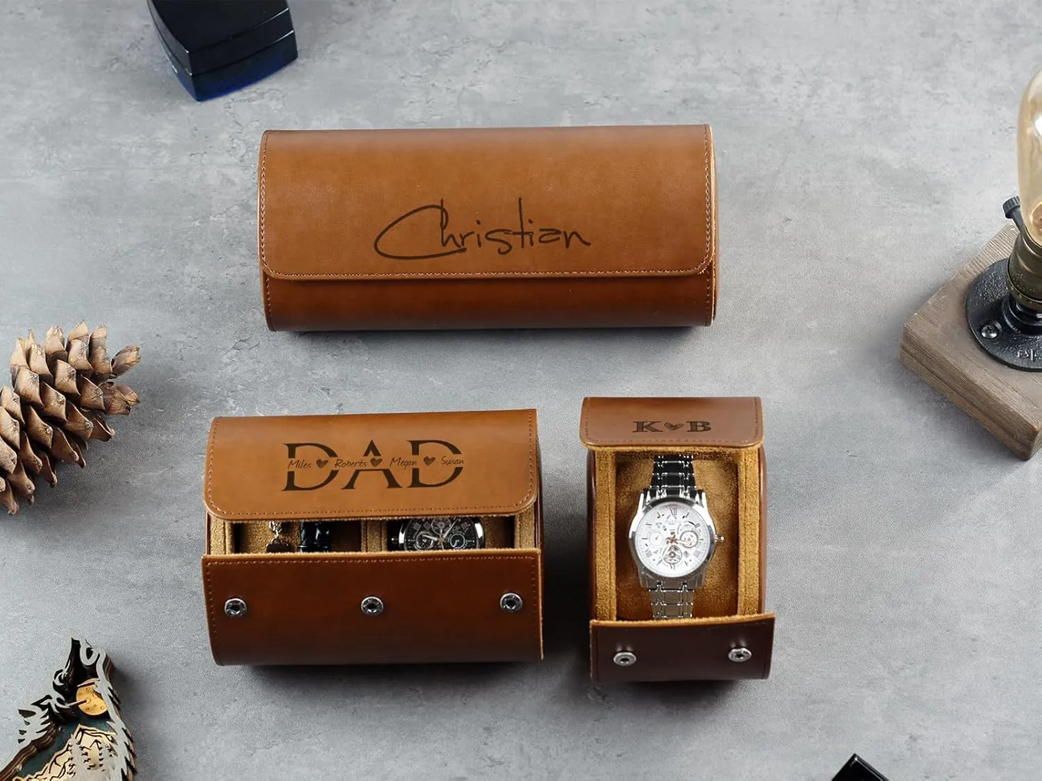 1 Watch Case) Classic Leather schedule contagious Single Watch Travel Case, Personalized Luxury Watch Travel Case, Handmade by Artisans - Watch Carrying Case for Storage and Display (Espresso, 