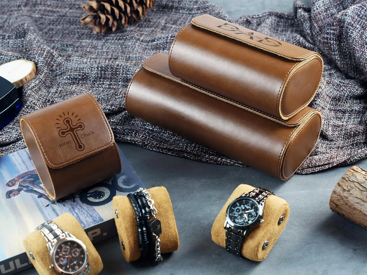1 Watch Case) Classic Leather schedule contagious Single Watch Travel Case, Personalized Luxury Watch Travel Case, Handmade by Artisans - Watch Carrying Case for Storage and Display (Espresso, 