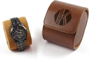 1 Watch Case) Classic Leather schedule contagious Single Watch Travel Case, Personalized Luxury Watch Travel Case, Handmade by Artisans - Watch Carrying Case for Storage and Display (Espresso, 