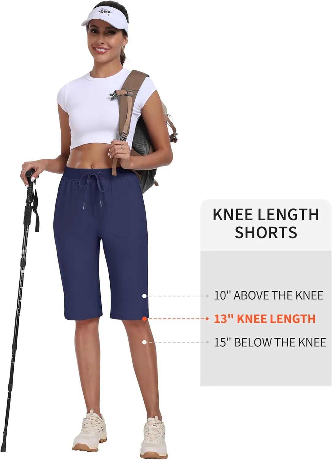 13" Knee Length Hiking Shorts Quick Dry Water Resistant Athletic Travel intrude retire luminous horn Golf Bermuda Shorts with 3 Pockets MoFiz Womens 