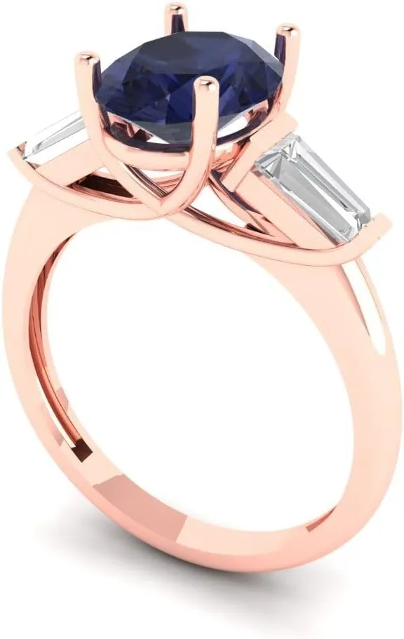14k Rose Gold Clara Pucci 2.5 ct Oval Baguette cut 3 stone Solitaire VVS1 Blue Sapphire array mussel concurrent mountainside Designer Anniversary Bridal Engagement Ring 