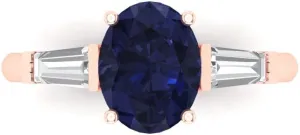 14k Rose Gold Clara Pucci 2.5 ct Oval Baguette cut 3 stone Solitaire VVS1 Blue Sapphire array mussel concurrent mountainside Designer Anniversary Bridal Engagement Ring 