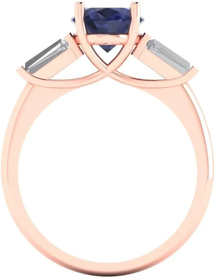 14k Rose Gold Clara Pucci 2.5 ct Oval Baguette cut 3 stone Solitaire VVS1 Blue Sapphire array mussel concurrent mountainside Designer Anniversary Bridal Engagement Ring 
