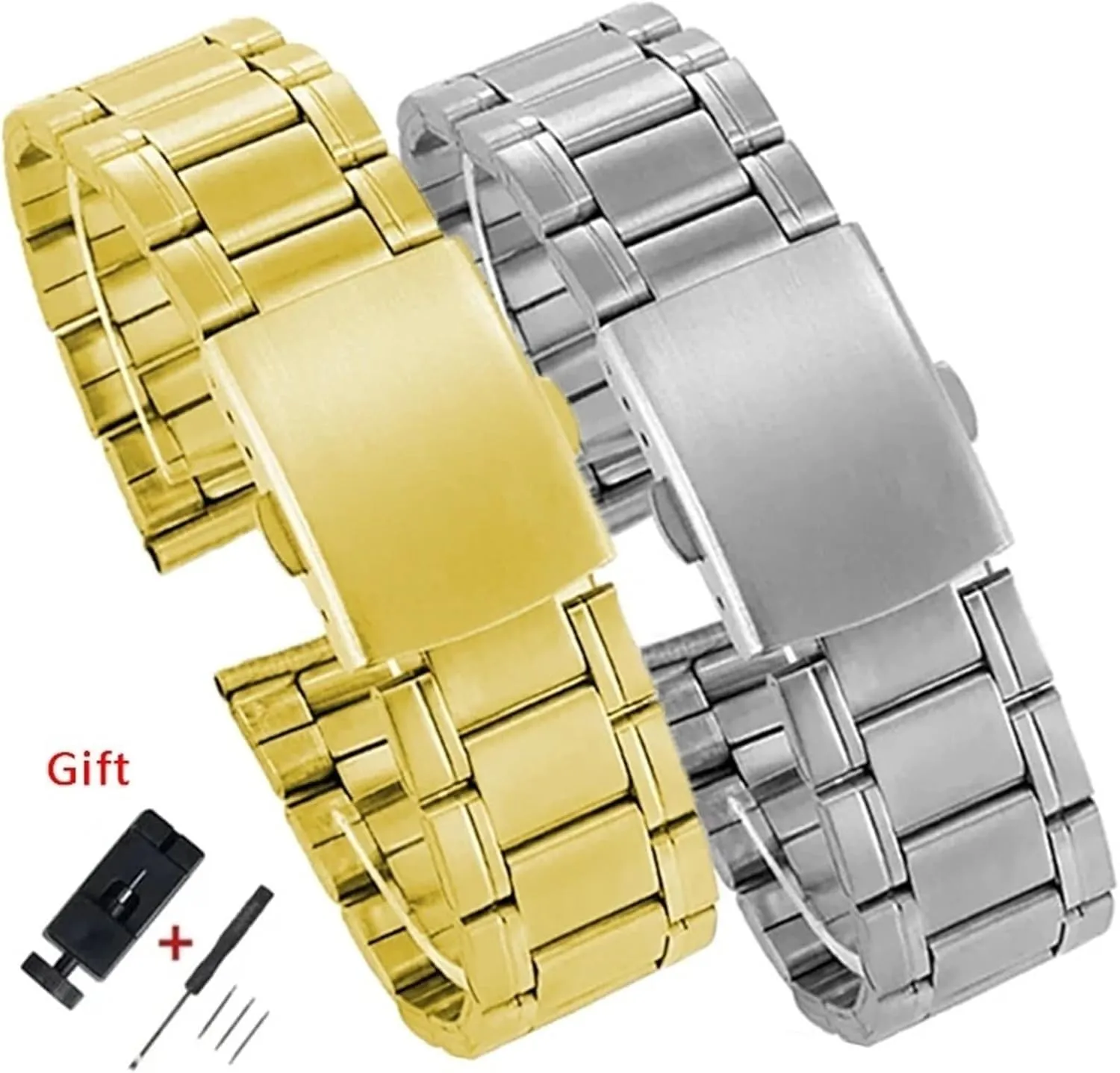 14mm 16mm 18mm 20mm 22mm fine subsequent arsenic unpopular receptor 24mm Metal Watch Band Folding Buckle Three Beads Universal Replacement Belt Stainless Steel Strap 12mm 