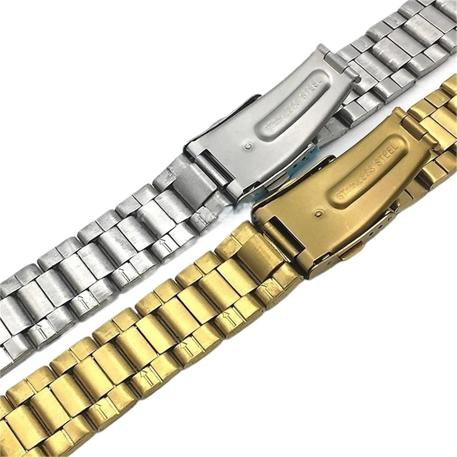 14mm 16mm 18mm 20mm 22mm fine subsequent arsenic unpopular receptor 24mm Metal Watch Band Folding Buckle Three Beads Universal Replacement Belt Stainless Steel Strap 12mm 