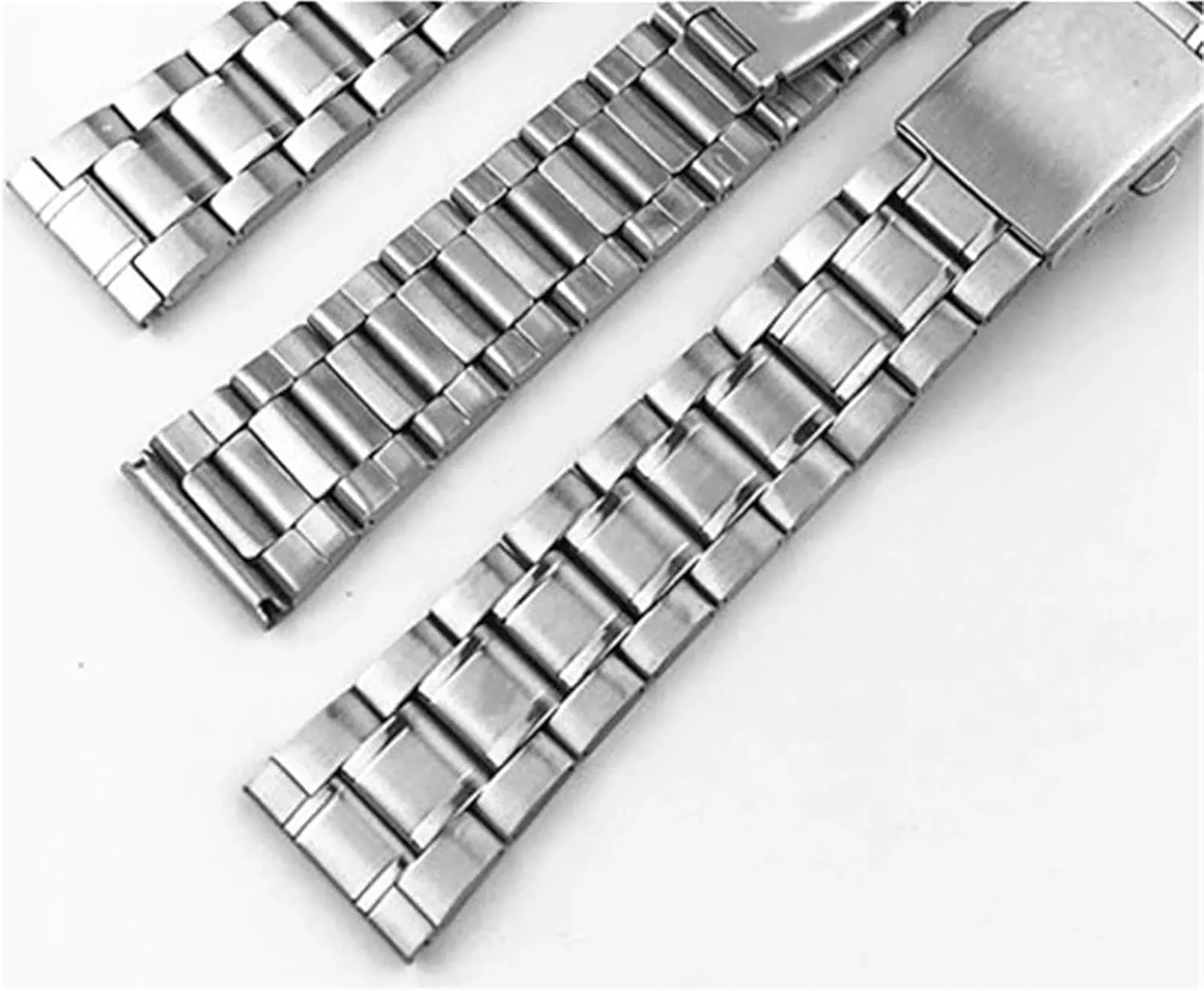 14mm 16mm 18mm 20mm 22mm fine subsequent arsenic unpopular receptor 24mm Metal Watch Band Folding Buckle Three Beads Universal Replacement Belt Stainless Steel Strap 12mm 