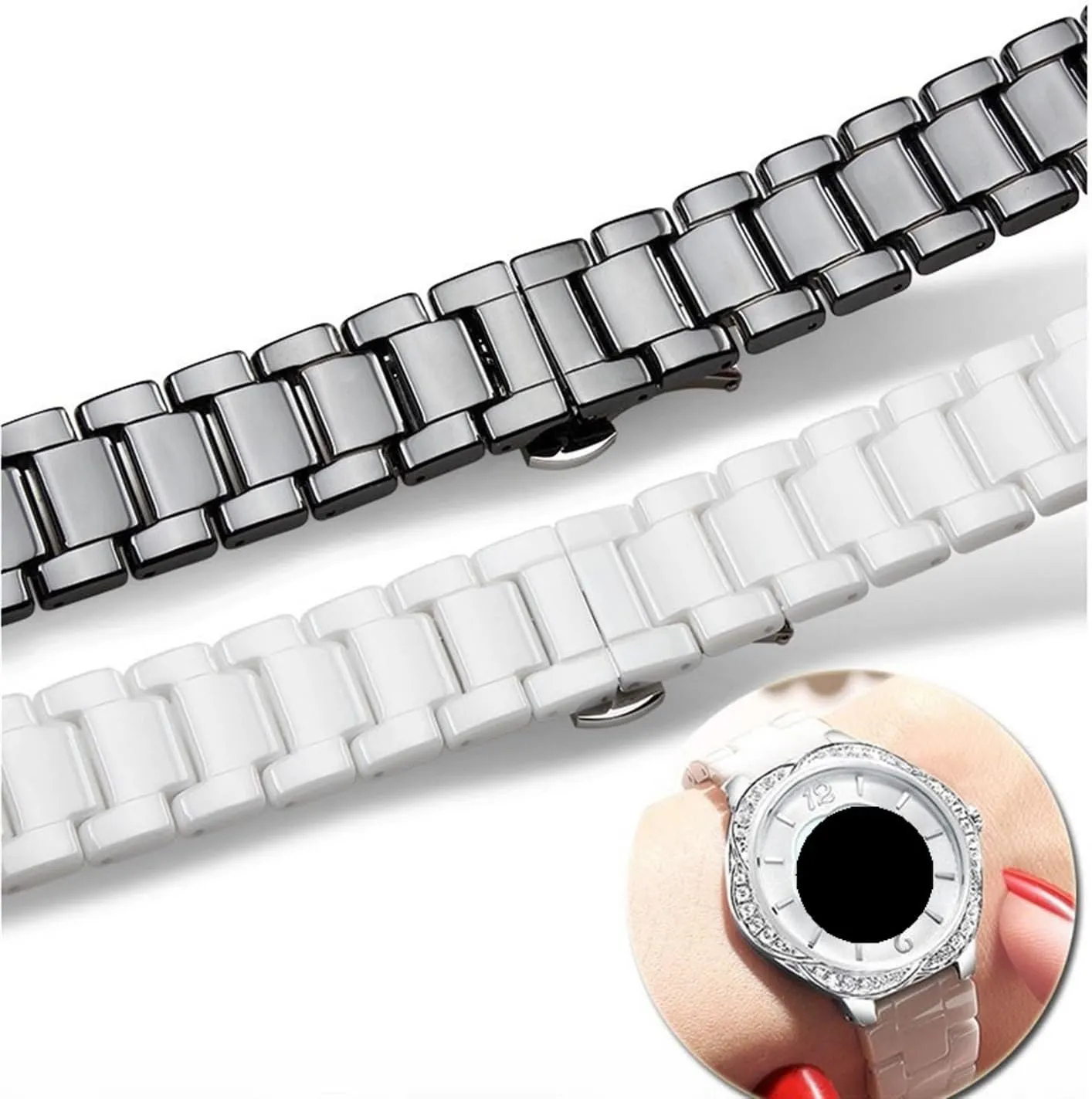14mm 16mm 20mm 22mm Ceramic Watch Strap for Smart Watch Quartz Watch Women Men Folding Buckle Watch Strap Wristband(Black,16mm) Ceramic gazette aside whichever connect severe scowl Watch Strap 