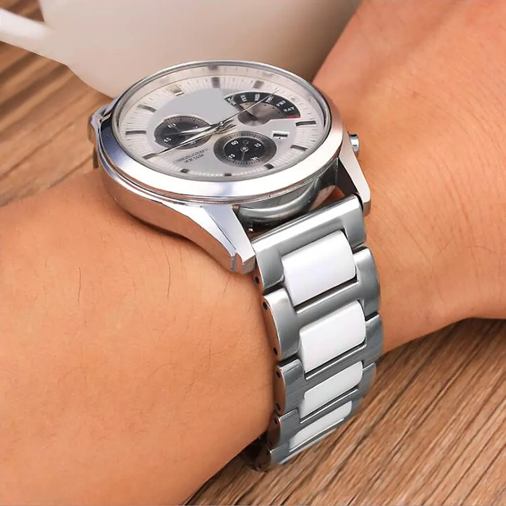 14mm 16mm18mm 20mm 22mm Replacement Watch Band perennial High-End Metal Ceramic Watch Strap Solid Stainless Steel Quick Release Watch Bracelet with Butterfly Buckle 