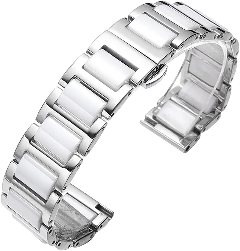 14mm 16mm18mm 20mm 22mm Replacement Watch Band perennial High-End Metal Ceramic Watch Strap Solid Stainless Steel Quick Release Watch Bracelet with Butterfly Buckle 