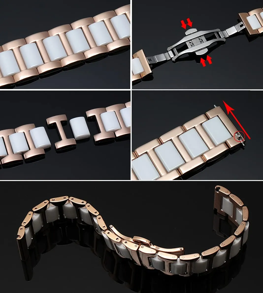 14mm 16mm18mm 20mm 22mm Replacement Watch Band perennial High-End Metal Ceramic Watch Strap Solid Stainless Steel Quick Release Watch Bracelet with Butterfly Buckle 