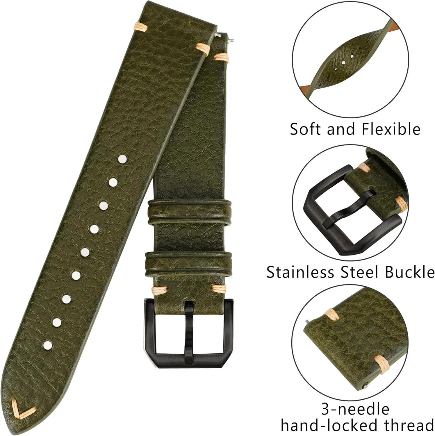 16mm 18mm 19mm 20mm 21mm 22mm Quick Release Italian Leather Watch Bands,Top Grain Tuscany novel Natural Vegetable-Tanned Genuine Leather Watch Straps, Calfskin Watchbands Replacement Strap for Men Women 