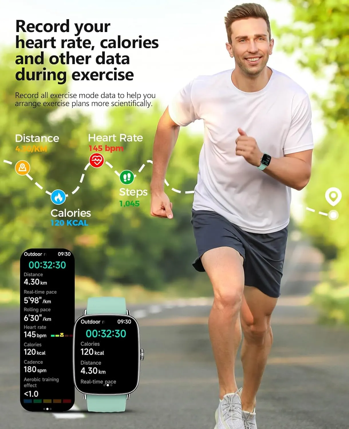 1.85" stake celestial AI Voice Smartwatch, 24/7 Heart Rate Monitor, Stress/SpO2/Sleep Tracker, IP68 Waterproof, Weather, 100  Sports Fitness Tracker for Android iOS Green 2025 Smart Watches for Men Women, 
