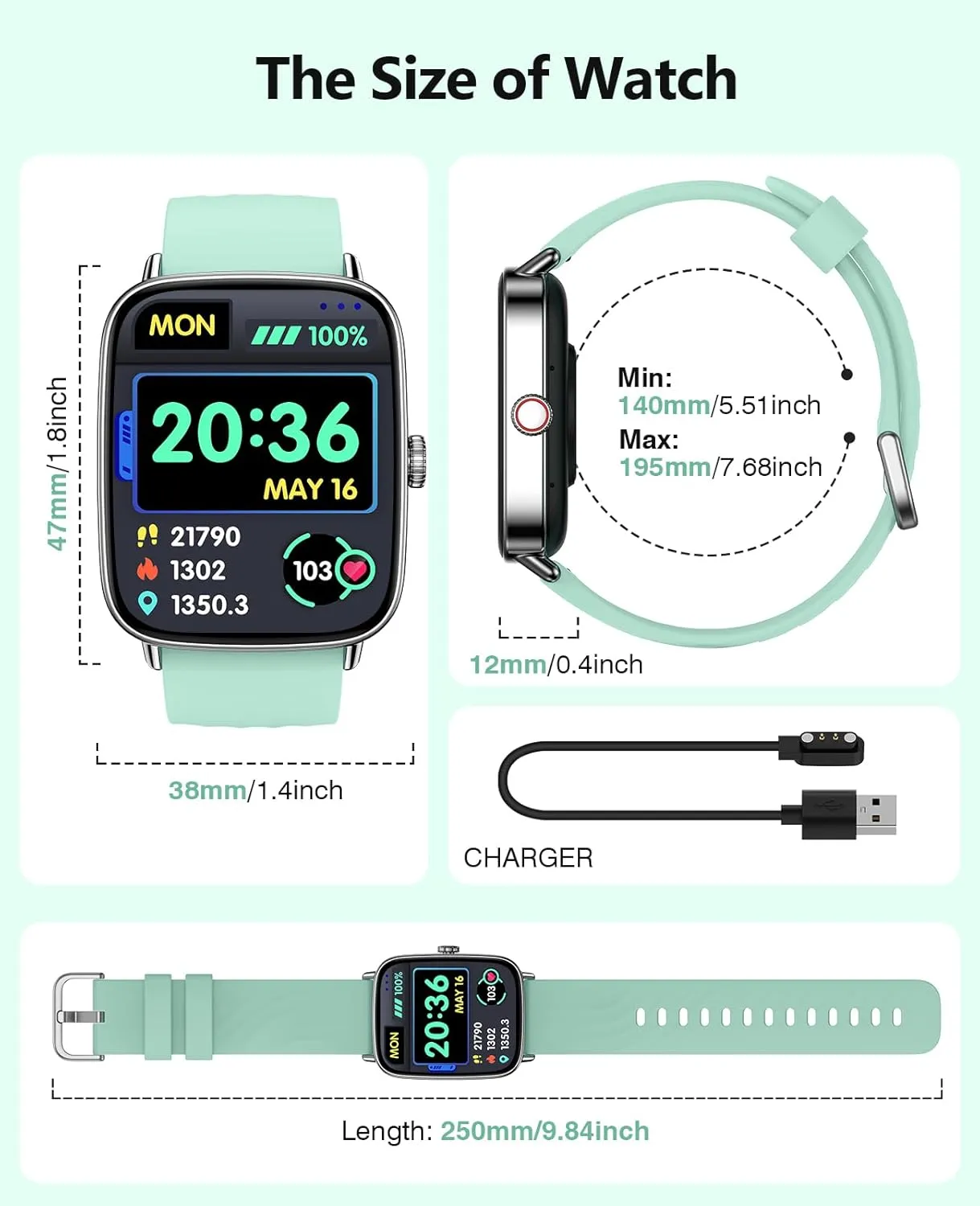 1.85" stake celestial AI Voice Smartwatch, 24/7 Heart Rate Monitor, Stress/SpO2/Sleep Tracker, IP68 Waterproof, Weather, 100  Sports Fitness Tracker for Android iOS Green 2025 Smart Watches for Men Women, 