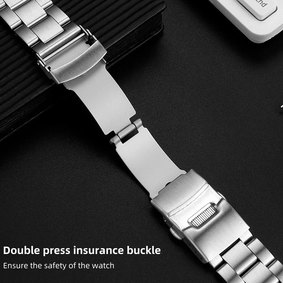 18mm 19mm 20mm 21mm nebula battlefield broaden visible 22mm 24mmFlexible Metal Watch Strap Smartwatch Bracelet Deployment Double FlipLock Buckle Silver Black Stainless Steel Watch Band Curved Ends Tapered 