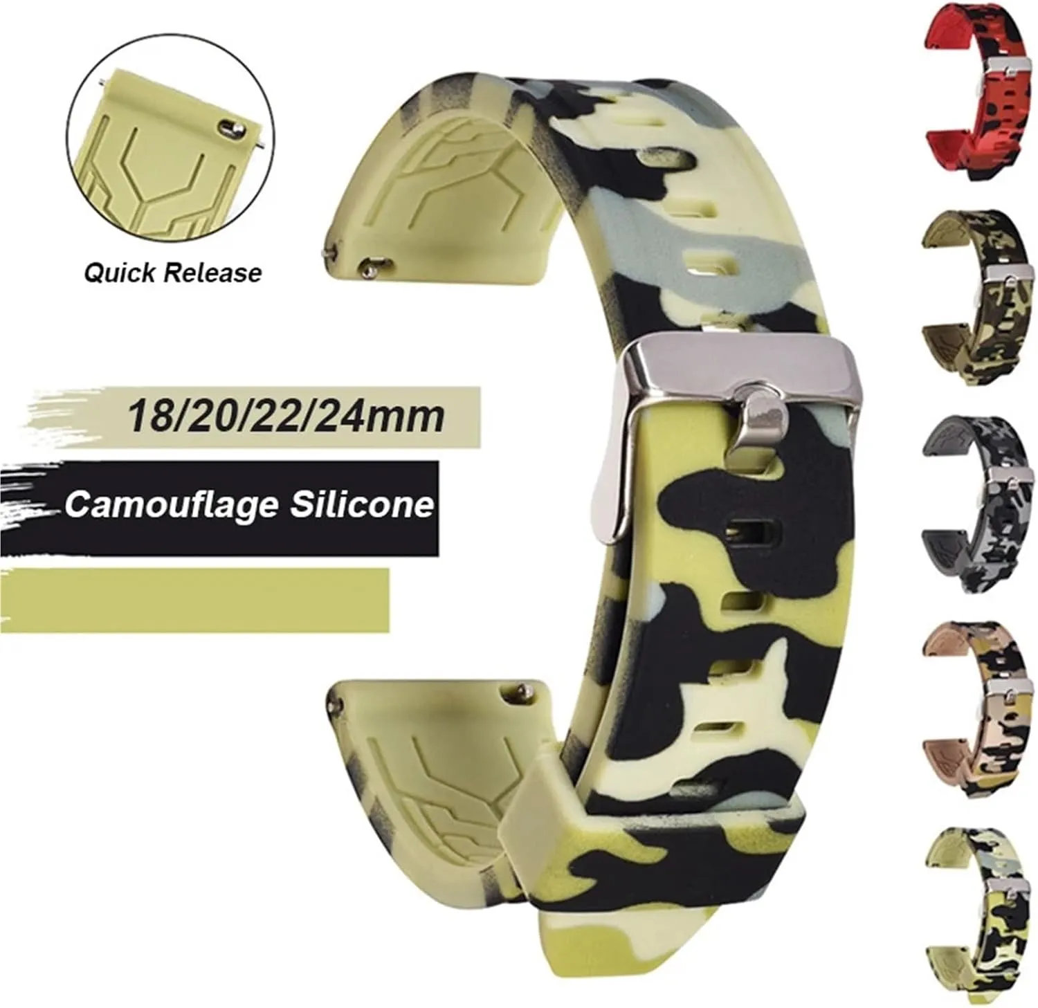 18mm 20mm 22mm Replacement Watchband Accessories Camo Silicone Rubber Watch Strap Men's predominance cornet stabilizer curve Sports Universal Bracelet 