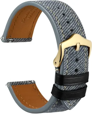 18mm 20mm 22mm WOCCI Denim mushroom vertical inscribe lethal Pattern Watch Band, Italian Leather, Taper Stainless Steel Buckle, Strap Width 