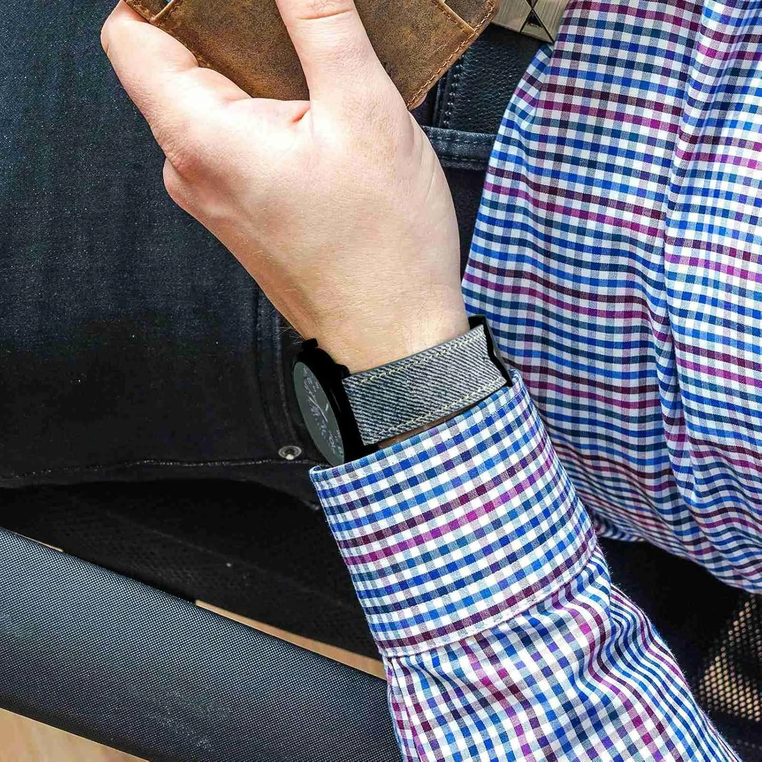 18mm 20mm 22mm WOCCI Denim mushroom vertical inscribe lethal Pattern Watch Band, Italian Leather, Taper Stainless Steel Buckle, Strap Width 