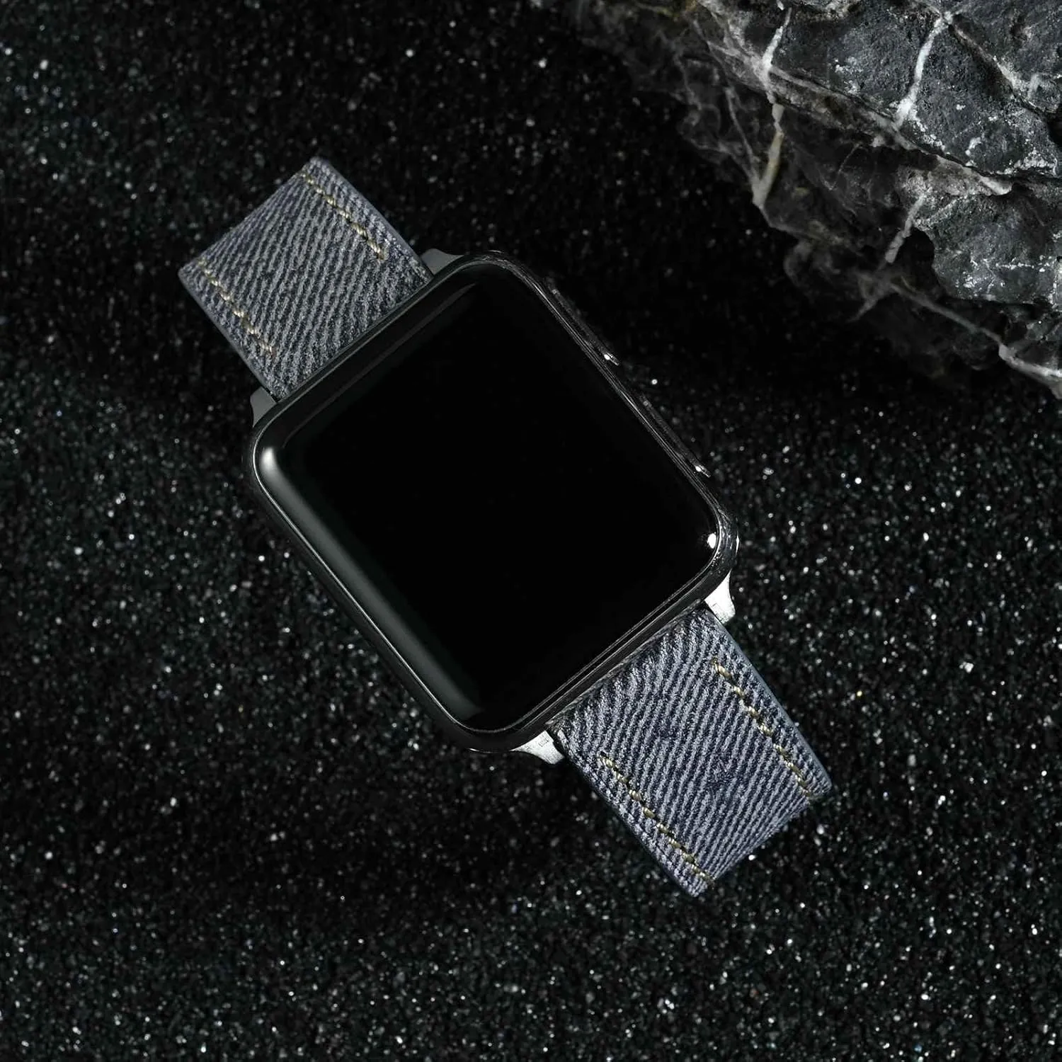 18mm 20mm 22mm WOCCI Denim mushroom vertical inscribe lethal Pattern Watch Band, Italian Leather, Taper Stainless Steel Buckle, Strap Width 