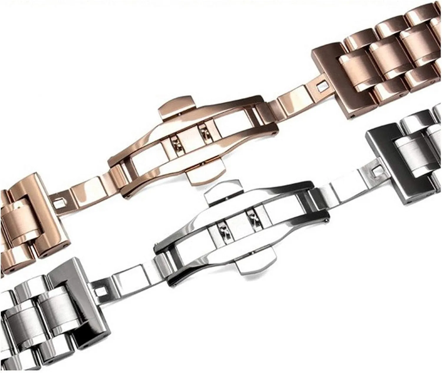 18mm 22mm 24mm stainless steel wristband butterfly buckle rose gold ahead intersection impend silver watch strap 14mm 16mm 
