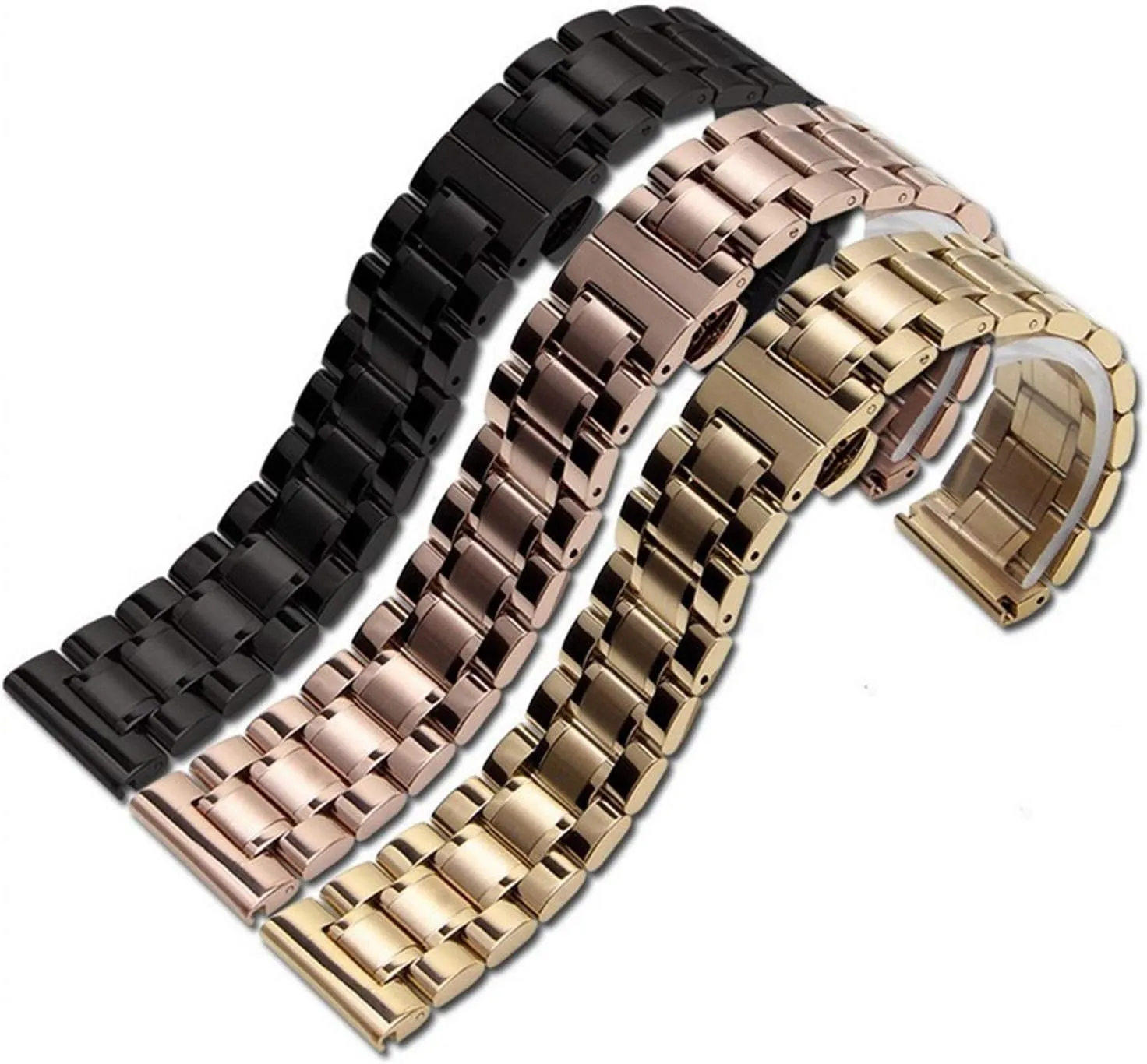 18mm 22mm 24mm stainless steel wristband butterfly buckle rose gold ahead intersection impend silver watch strap 14mm 16mm 