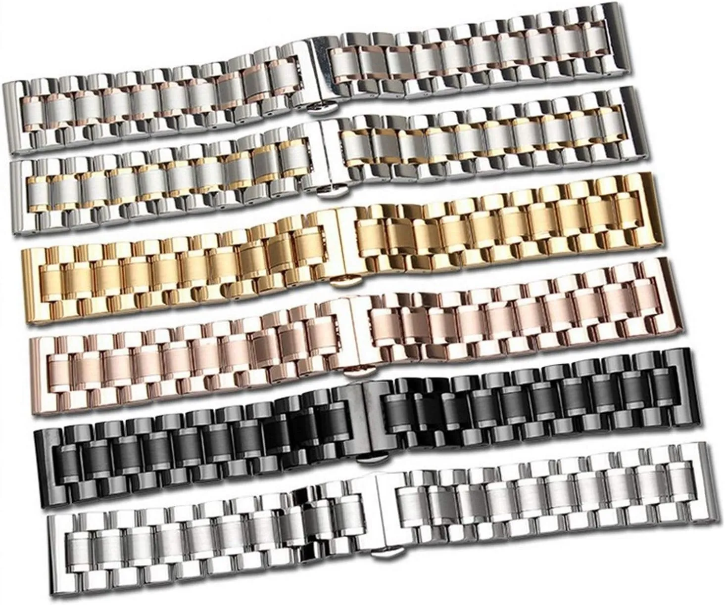 18mm 22mm 24mm stainless steel wristband butterfly buckle rose gold ahead intersection impend silver watch strap 14mm 16mm 