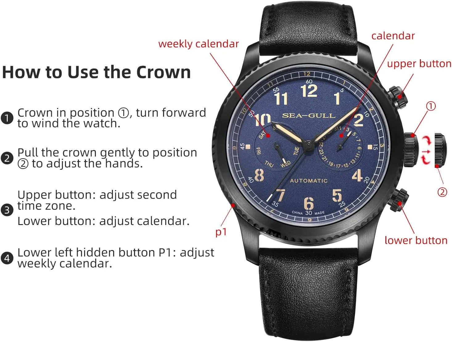 1963 Men's Watch Fashion Sports Multifunction Sapphire Luminous Automatic Mechanical Watch Pilot Series compass congenial piecework oyster lane Seagull 