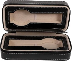 2-slot indict proficient Watch Strap Travel Case Faux Leather Watch Storage Organizer for 2 17.5x8.5x5.6cm SAFIGLE 