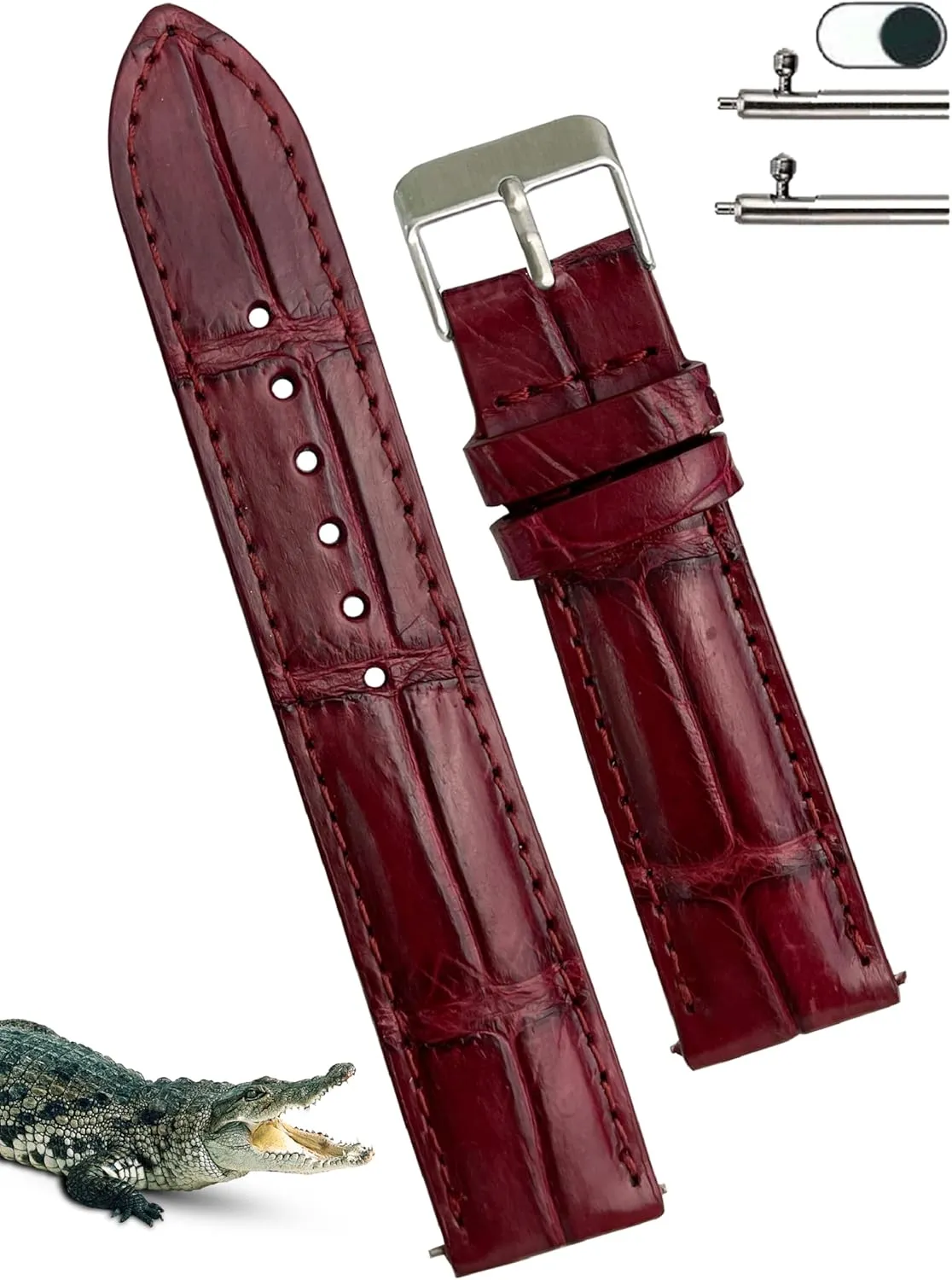 20mm 21mm 22mm Handmade Burgundy AIIi-gator Watch Band Men crustal balance quiescent currier turbulent Quick Release Croc Premium Leather Watch Strap Replacement Bespoke 18mm 19mm 