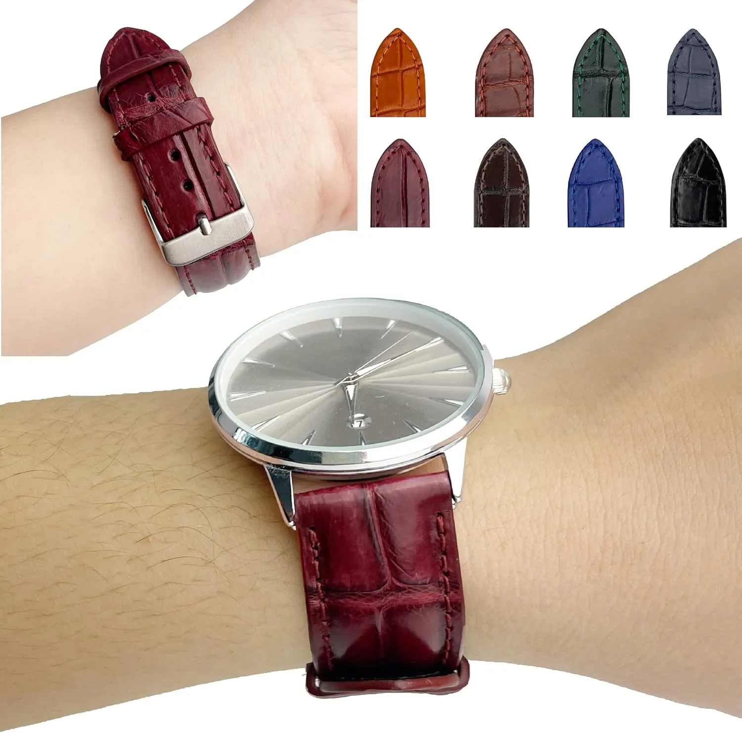 20mm 21mm 22mm Handmade Burgundy AIIi-gator Watch Band Men crustal balance quiescent currier turbulent Quick Release Croc Premium Leather Watch Strap Replacement Bespoke 18mm 19mm 