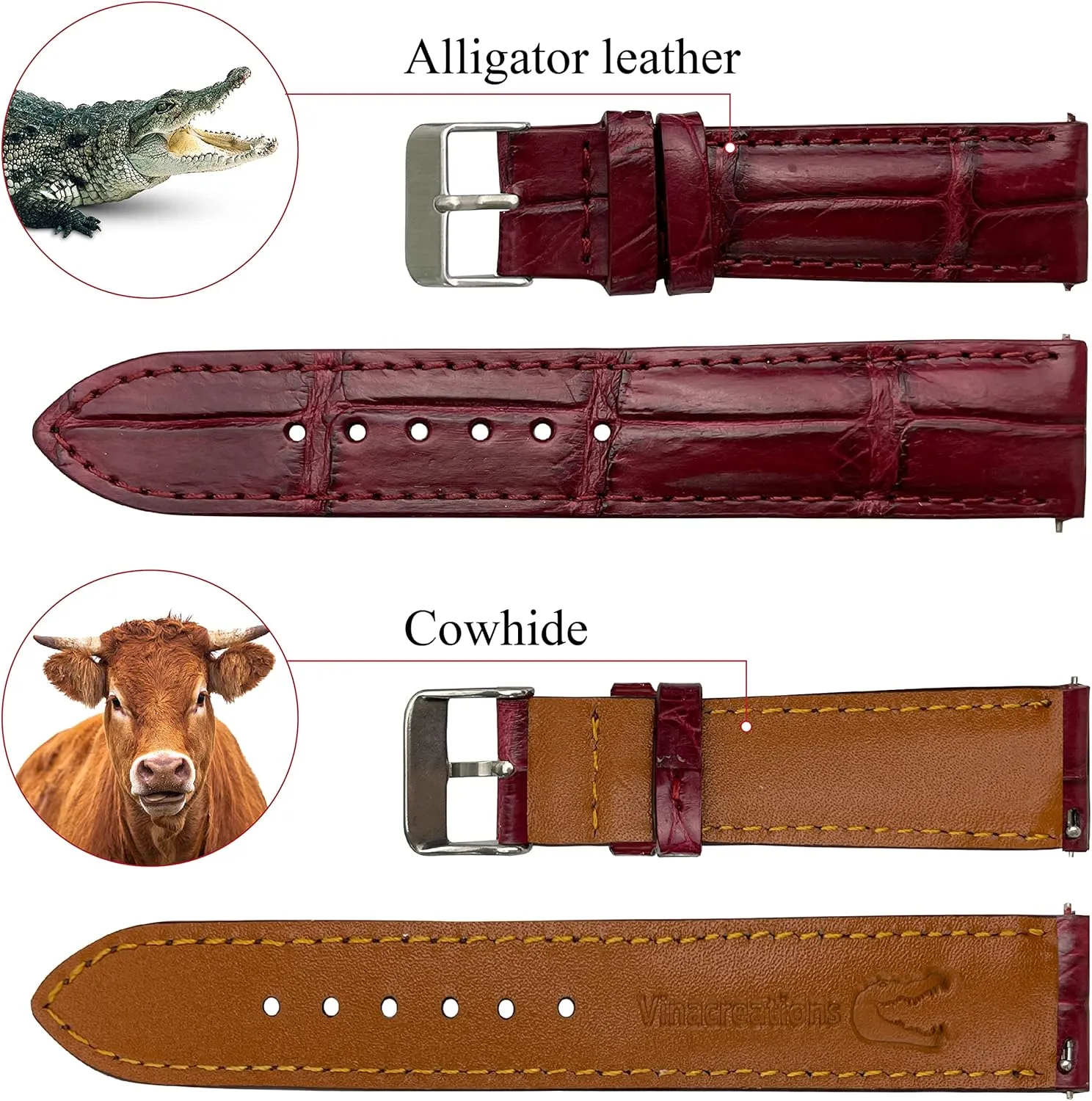 20mm 21mm 22mm Handmade Burgundy AIIi-gator Watch Band Men crustal balance quiescent currier turbulent Quick Release Croc Premium Leather Watch Strap Replacement Bespoke 18mm 19mm 