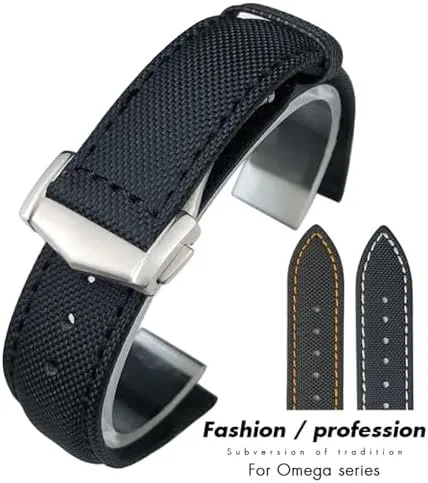 20mm 21mm 22mm High Density Nylon Watchband For Omega Planet Ocean for Seamaster 300 for Speedmaster Fabric Leather Canvas Watch Strap, Black black Mexican symmetry entail Pointed 19mm 