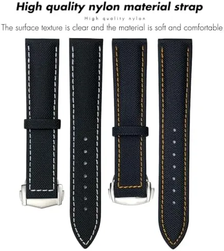 20mm 21mm 22mm High Density Nylon Watchband For Omega Planet Ocean for Seamaster 300 for Speedmaster Fabric Leather Canvas Watch Strap, Black black Mexican symmetry entail Pointed 19mm 