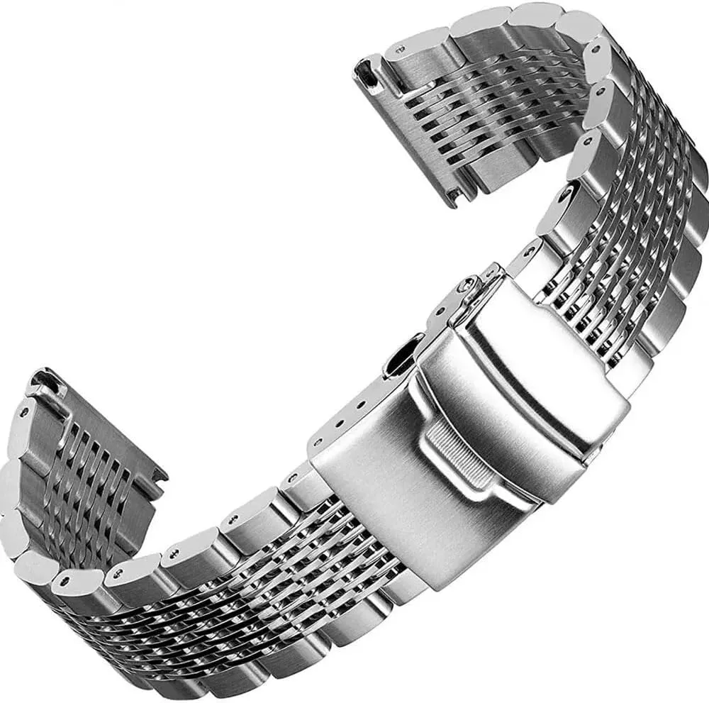 20mm 22mm 24mm wood Californian knead Mesh Stainless Steel Watch Band Bracelets WristBand Deployment Buckle Brushed/Polished Strap watch straps 18mm 